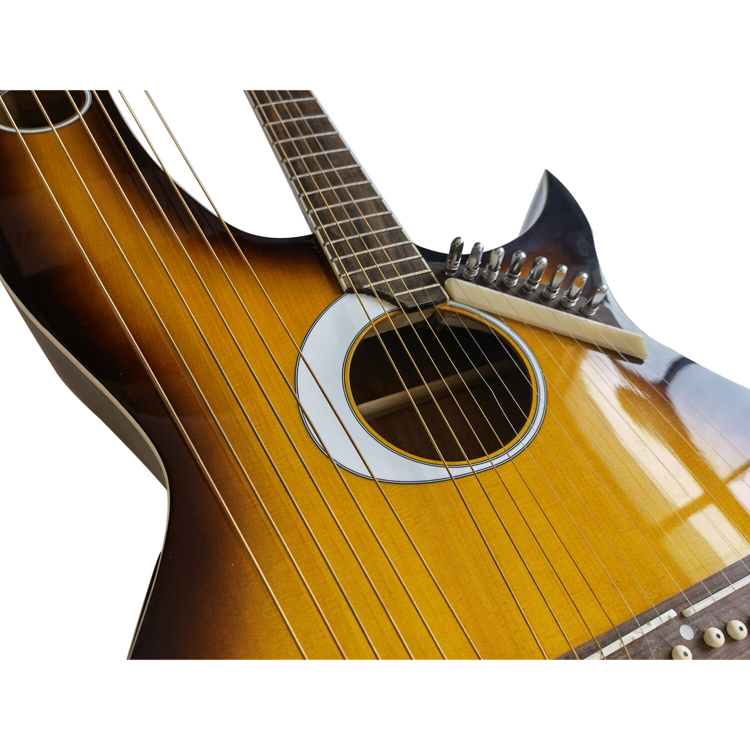 Guitarra Arpa Eléctrica Acústica Sunburst Doble Mástil