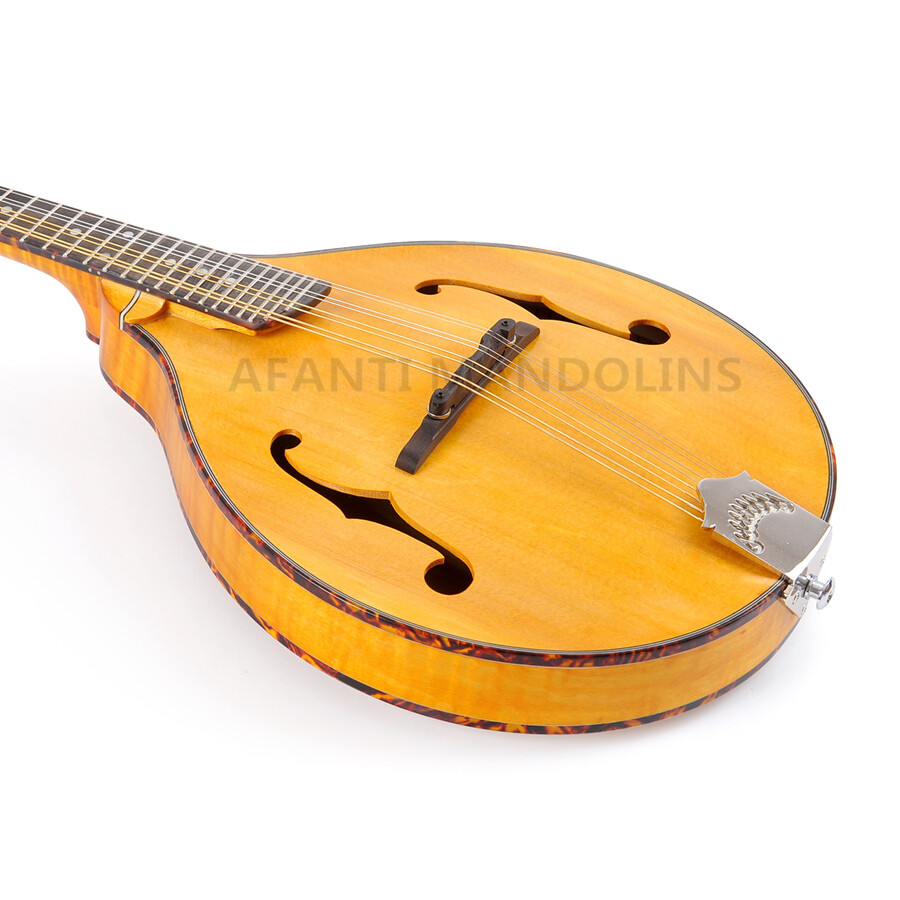 Mandolina de arce sólido color miel estilo AA con acabado flameado