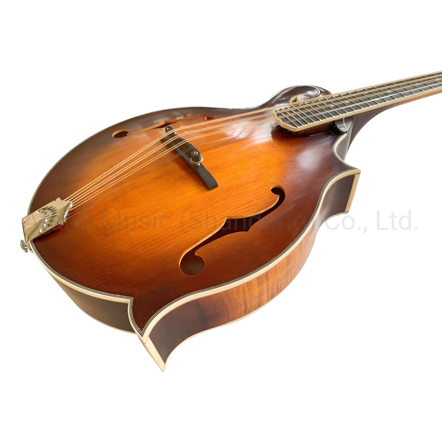 Mandolina de octava lateral de madera maciza de abeto flameada Sunburst