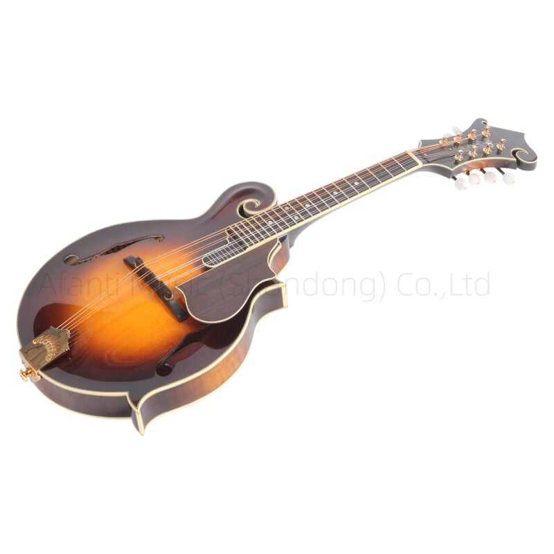 Afanti Mandolina F Maciza de Abeto Tallado Marrón Verde Arce Sólido Flameado