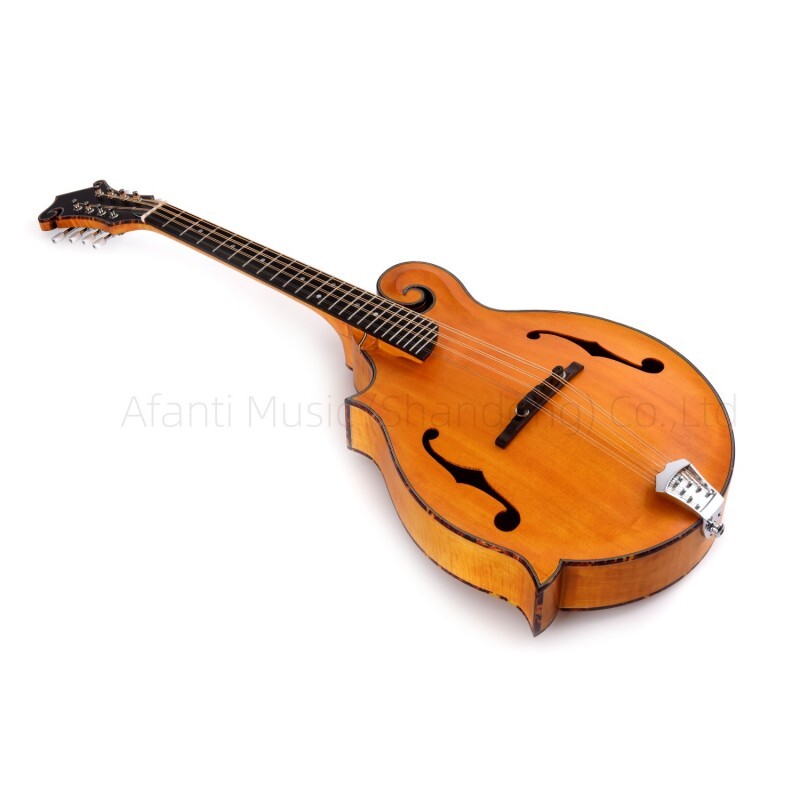 Afanti AA Mandolina para zurdos con tapa de abeto macizo y fondo de arce flameado estilo F