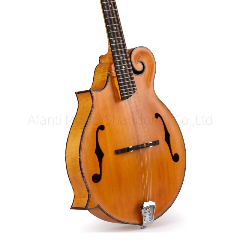 Afanti AA Mandolina para zurdos con tapa de abeto macizo y fondo de arce flameado estilo F