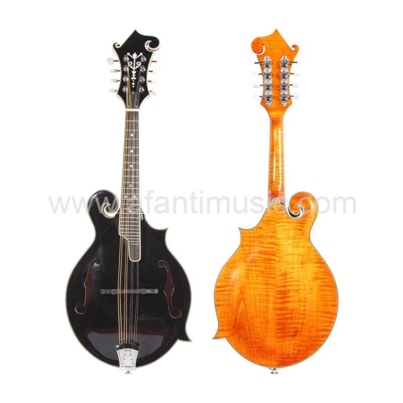 Guitarra Mandolina Afanti Abeto Macizo Tallado Tapa Negra Arce Sólido Flameado F