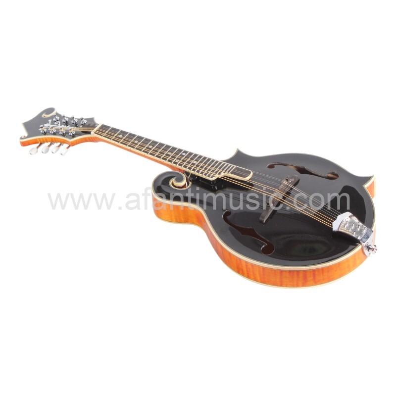 Guitarra Mandolina Afanti Abeto Macizo Tallado Tapa Negra Arce Sólido Flameado F