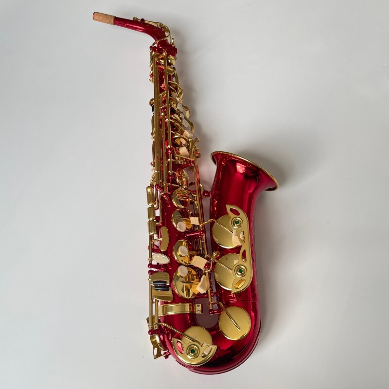 Saxofón Alto Laca Oro Rojo con Cuerpo de Latón Instrumento Profesional de Saxo Alto