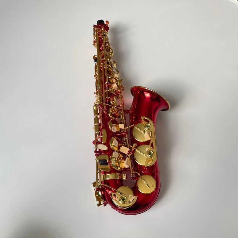 Saxofón Alto Laca Oro Rojo con Cuerpo de Latón Instrumento Profesional de Saxo Alto