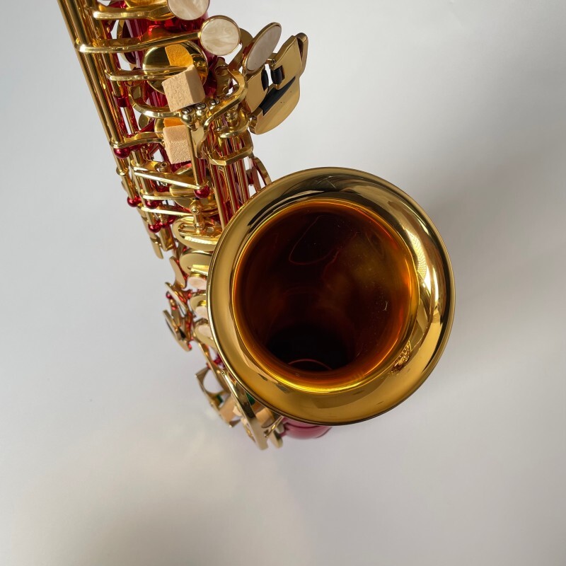 Saxofón Alto Laca Oro Rojo con Cuerpo de Latón Instrumento Profesional de Saxo Alto