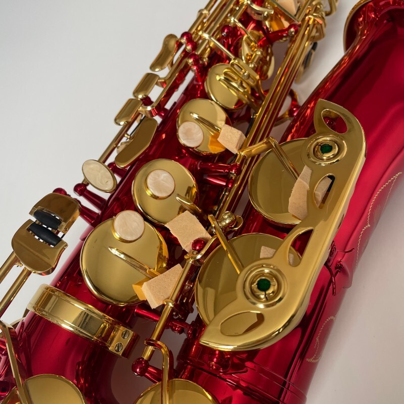Saxofón Alto Laca Oro Rojo con Cuerpo de Latón Instrumento Profesional de Saxo Alto