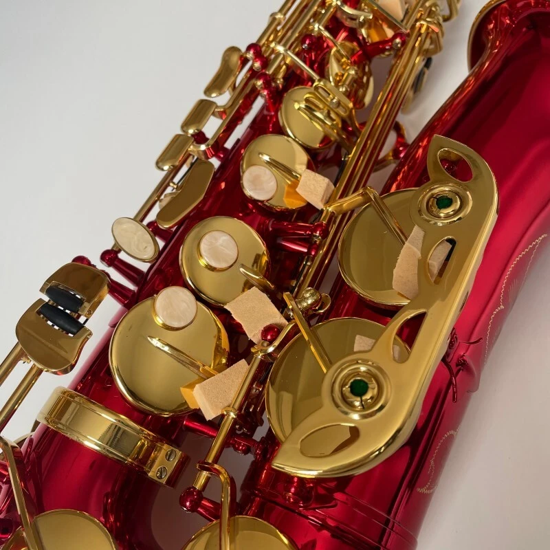 Saxofón Alto Laca Oro Rojo con Cuerpo de Latón Instrumento Profesional de Saxo Alto