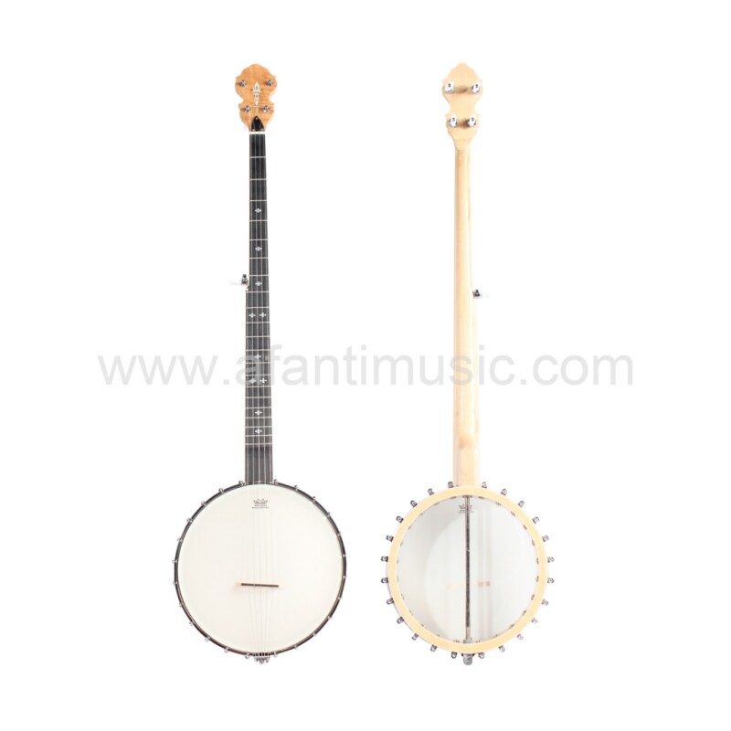 Banjo Afanti de 5 cuerdas con parche Remo de 11", aro de arce, mástil largo y parte posterior abierta