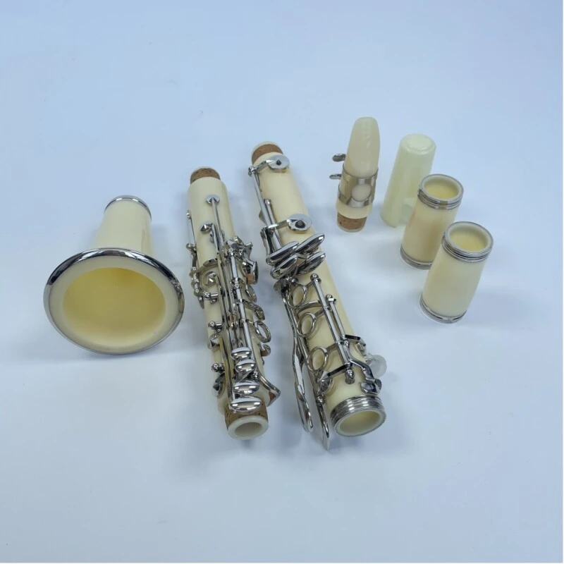 Afanti Color Blanco 17 Teclas Cuerpo ABS Teclas Niqueladas Clarinete