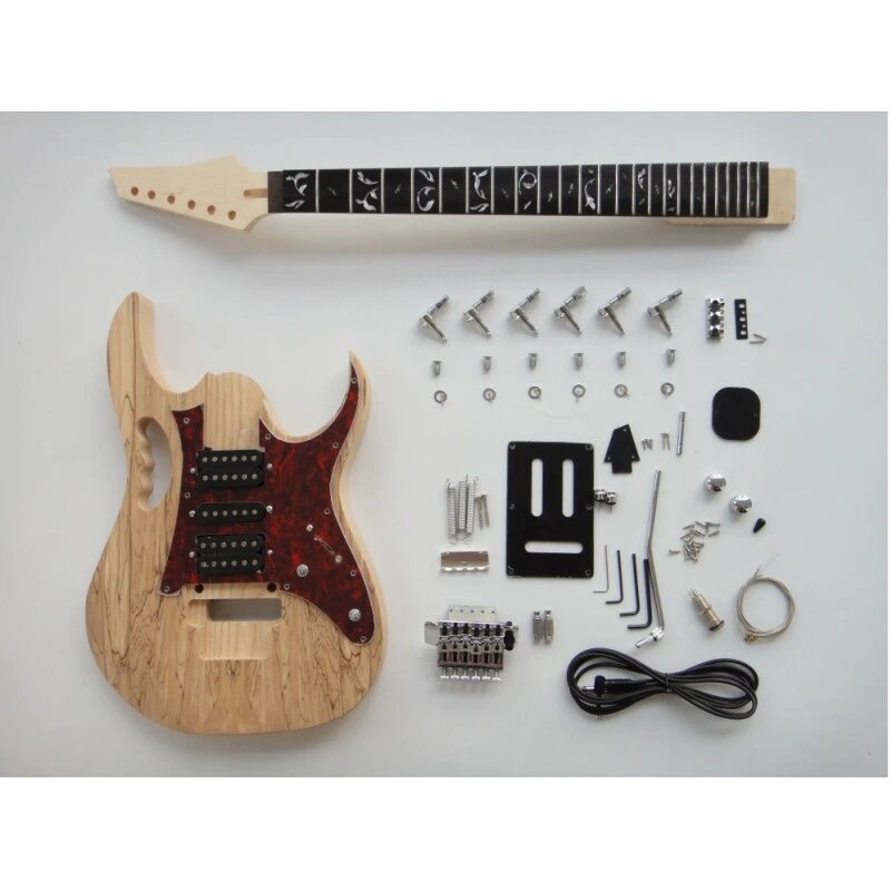 Kit de guitarra para armar Afanti con cuerpo sólido inacabado, diapasón de palisandro con incrustaciones de vid y doble bloqueo