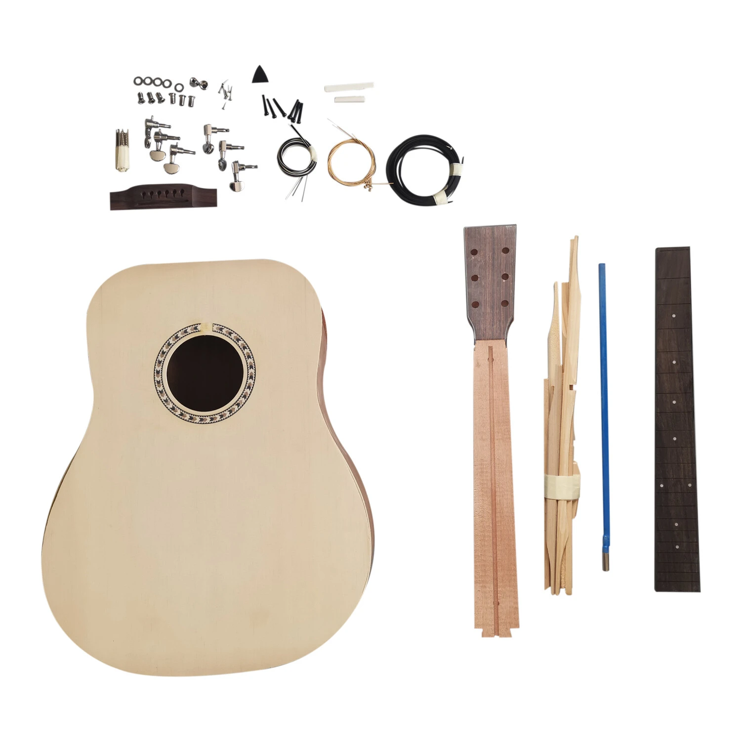 Kit de guitarra acústica Afanti Dreadnought de 41" con tapa de abeto, mástil sin terminar, cuerpo de madera contrachapada sin ensamblar