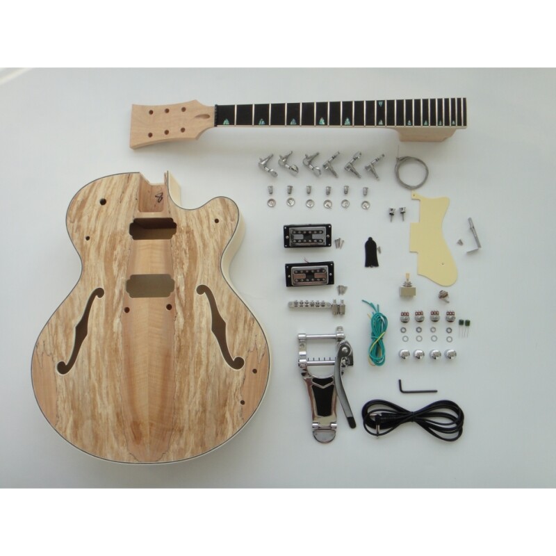 Kit de guitarra eléctrica de cuerpo hueco de madera contrachapada de arce Afanti con chapa de arce espaltado  Kit de guitarra eléctrica de cuerpo hueco de madera contrachapada de arce Afanti con chapa de arce espaltado