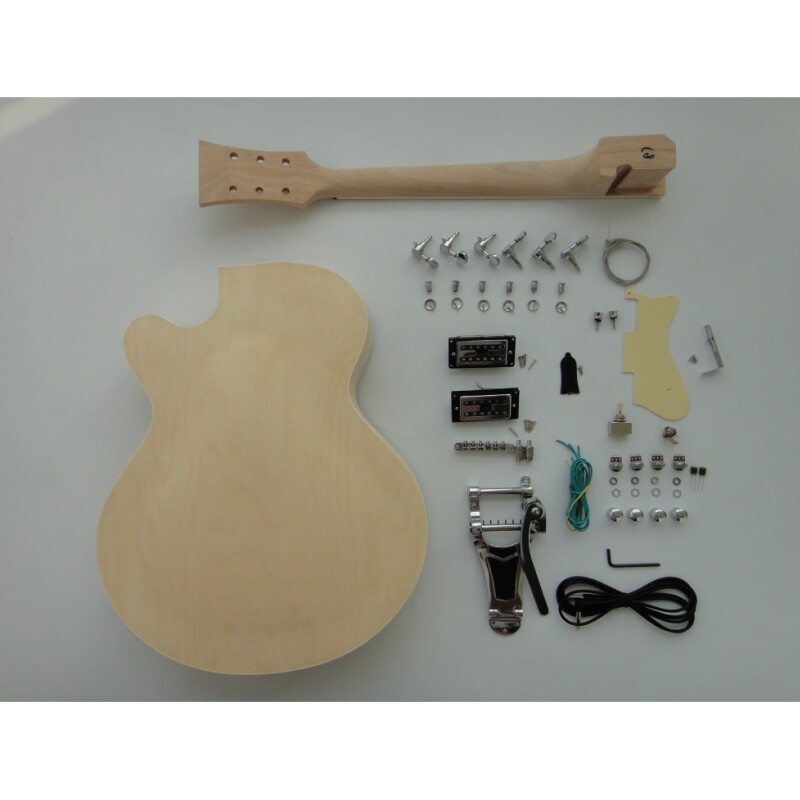  Kit de guitarra eléctrica de cuerpo hueco de madera contrachapada de arce Afanti con chapa de arce espaltado