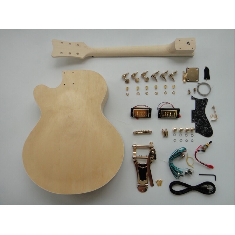 Kit de guitarra DIY de cuerpo hueco de madera contrachapada de arce afanti con chapa de arce flameado