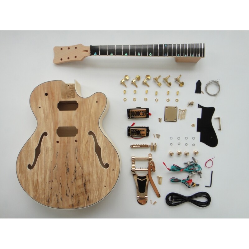 Cuerpo de madera contrachapada de arce afanti con chapa de arce espaltado Hardware dorado Kit de guitarra DIY  Cuerpo de madera contrachapada de arce afanti con chapa de arce espaltado Hardware dorado Kit de guitarra DIY