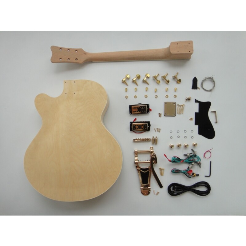  Cuerpo de madera contrachapada de arce afanti con chapa de arce espaltado Hardware dorado Kit de guitarra DIY