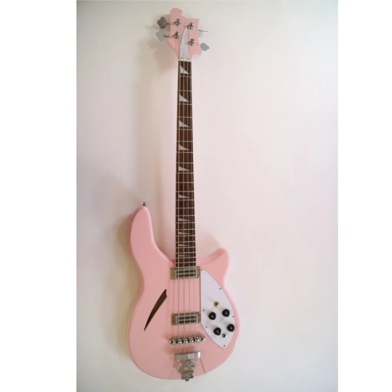 Afanti Semi-Hollow Rosa Claro Cuerpo Tilo Guitarra Bajo Eléctrico Rick