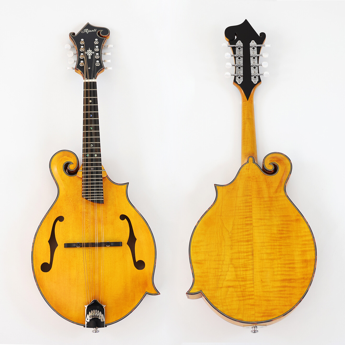 Mandolina Afanti AA de arce macizo flameado con mástil de cola de milano y diapasón de ébano