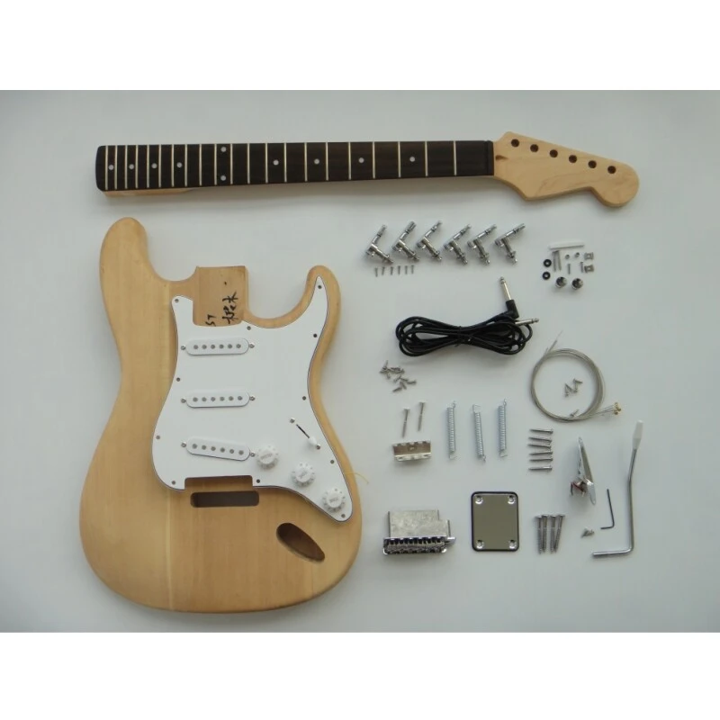 Afanti Kit de guitarra eléctrica de 6 cuerdas con cuerpo de tilo y mástil de arce sin terminar