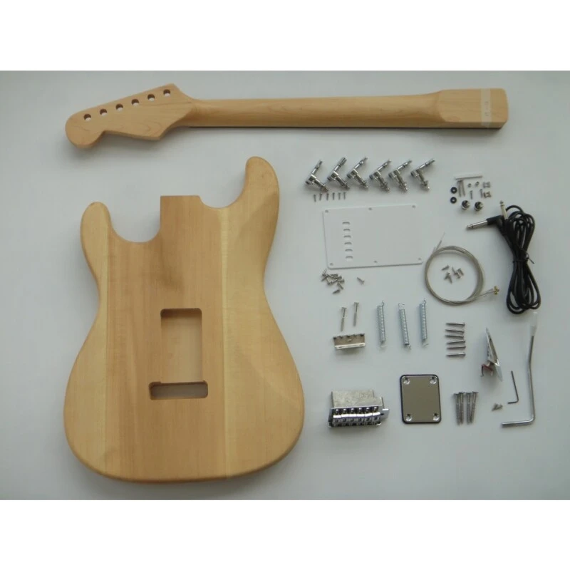 Afanti Kit de guitarra eléctrica de 6 cuerdas con cuerpo de tilo y mástil de arce sin terminar