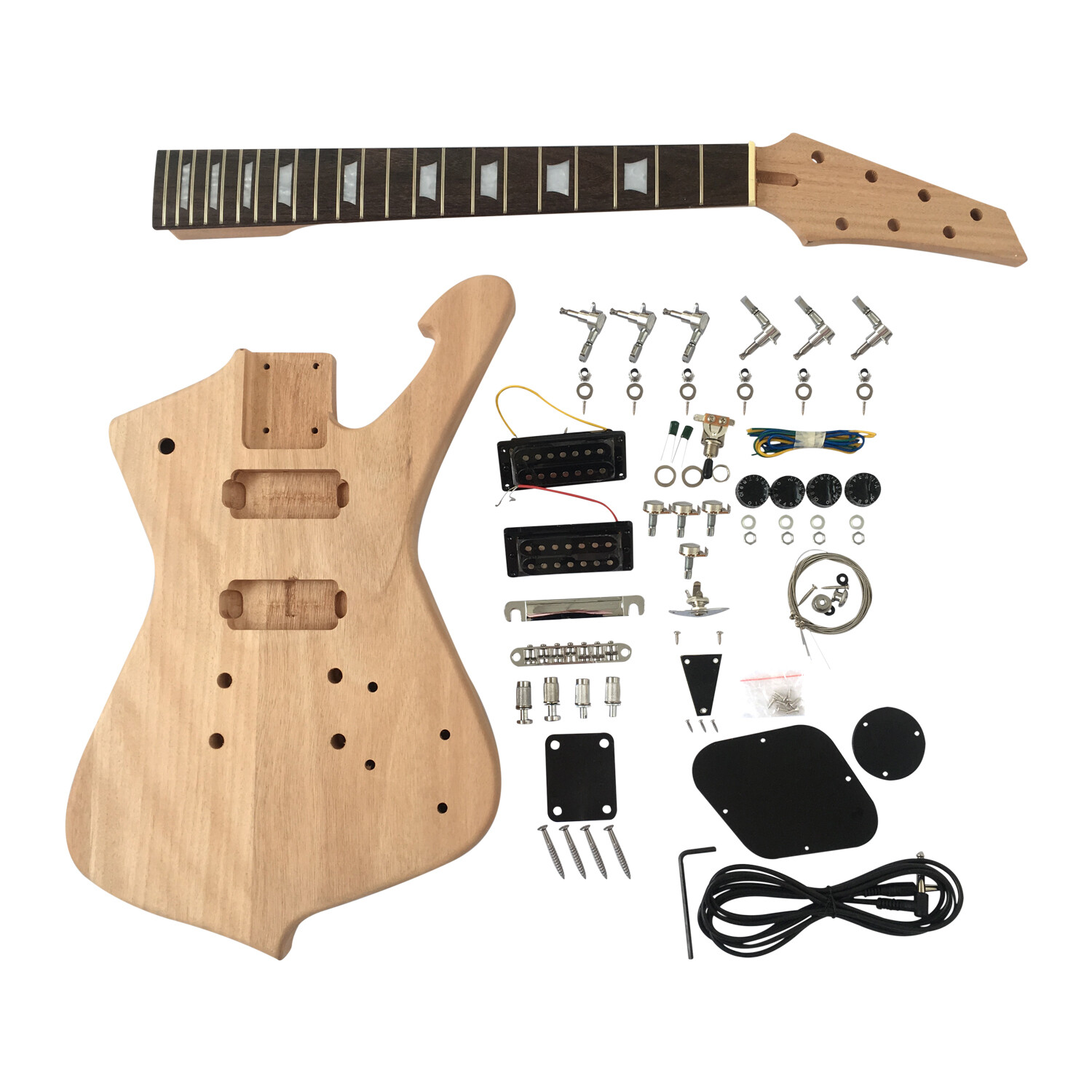 Kit de guitarra DIY de 7 cuerdas con mástil de caoba de cejuela ancha y diapasón de palisandro Kit de guitarra DIY de 7 cuerdas con mástil de caoba de cejuela ancha y diapasón de palisandro