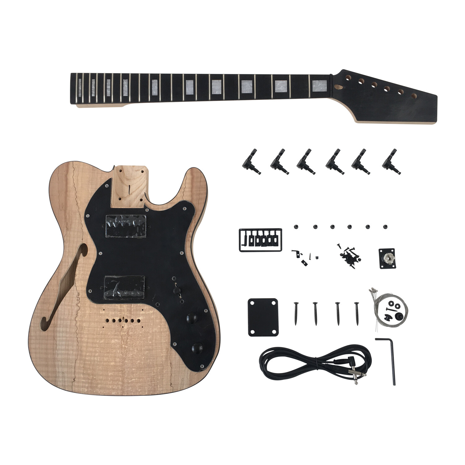 Kit de guitarra eléctrica semihueca thinline con cuerpo de fresno y chapa de arce Spalted Kit de guitarra eléctrica semihueca thinline con cuerpo de fresno y chapa de arce Spalted