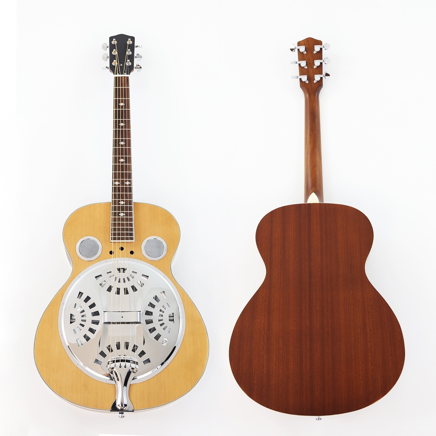 Guitarra Dobro Resonator con cuerpo de madera contrachapada de caoba y mástil redondo