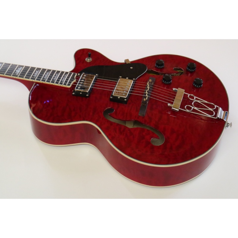 Guitarra Eléctrica Afanti Red Hollow Maple Plywood Body con Chapa de Arce Acolchado