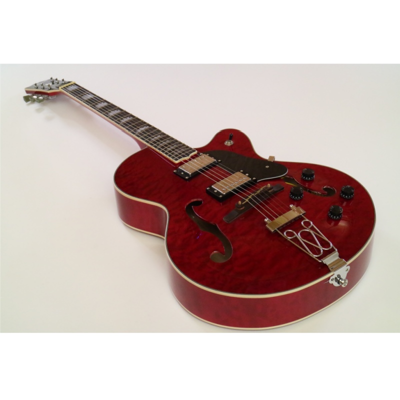 Guitarra Eléctrica Afanti Red Hollow Maple Plywood Body con Chapa de Arce Acolchado