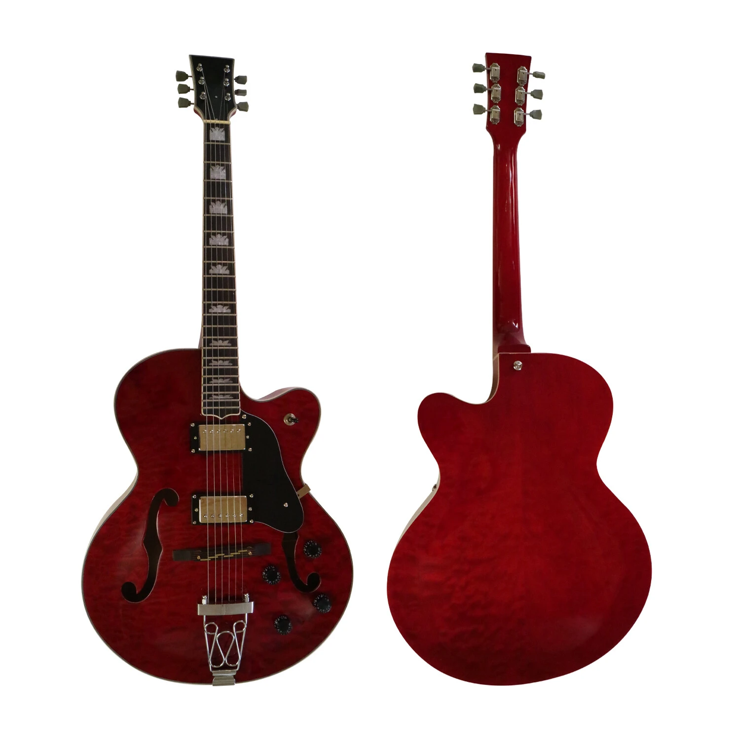 Guitarra Eléctrica Afanti Red Hollow Maple Plywood Body con Chapa de Arce Acolchado