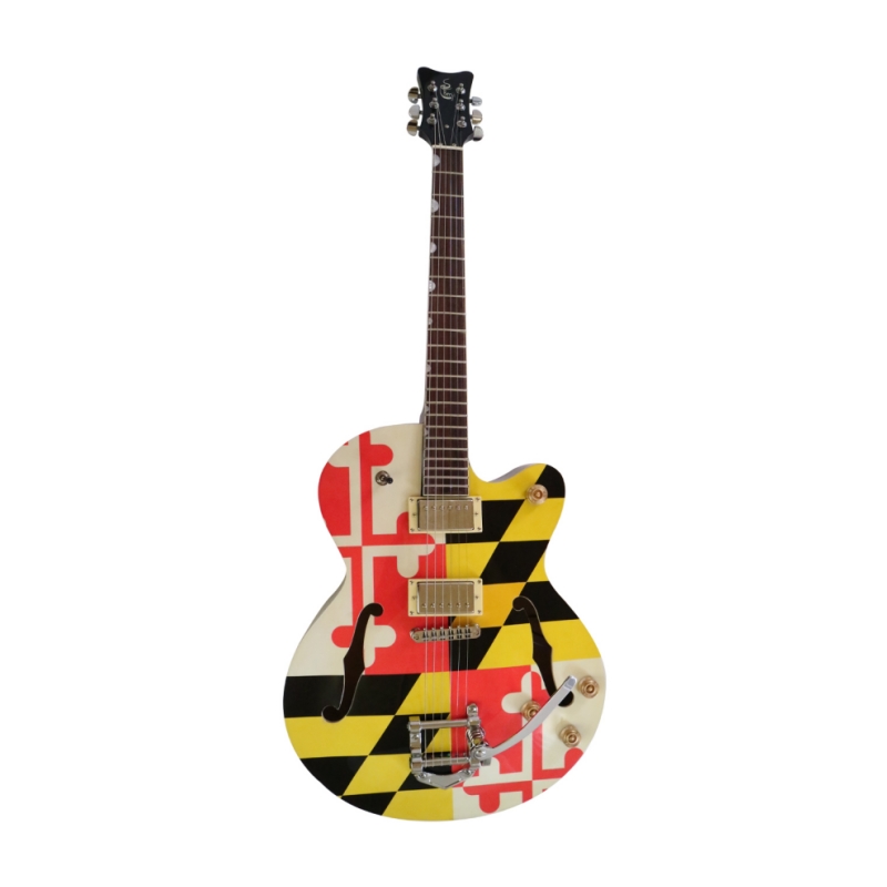 Guitarra eléctrica Afanti con cuerpo hueco de madera contrachapada de arce y chapa de arce acolchado