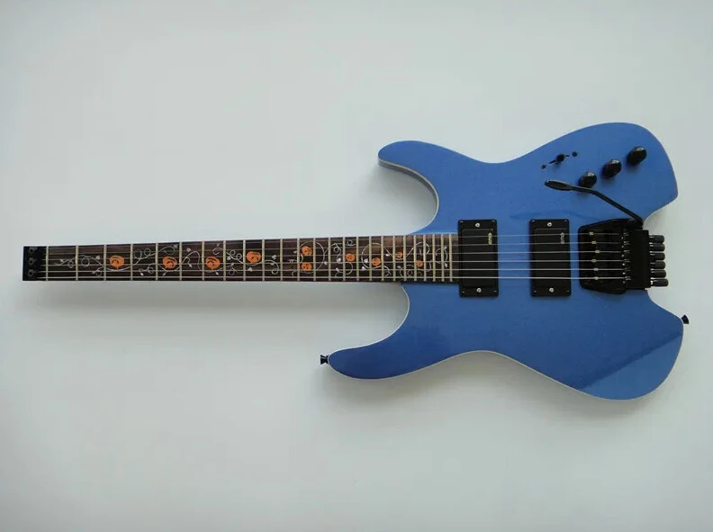 Guitarra Eléctrica Afanti Customized Hh Double Locking 6 String Blue Metalic Headless