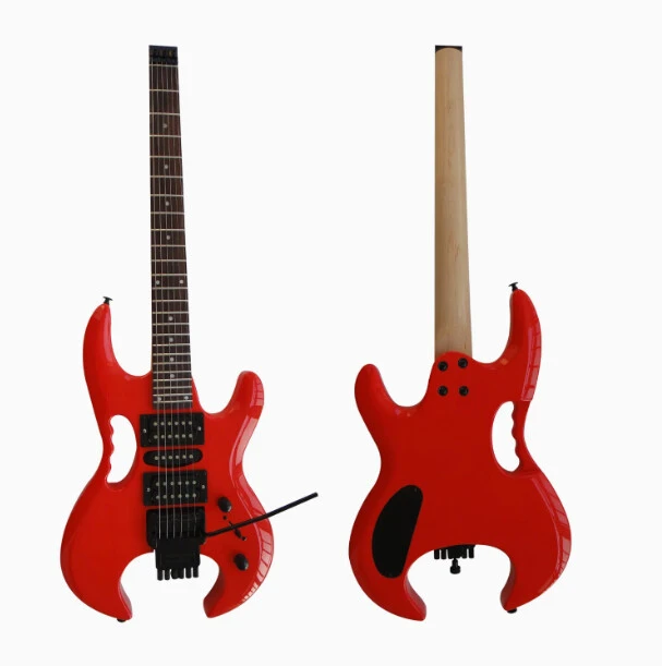 Afanti Customized Hsh Doble Cierre 6 Cuerdas Guitarra Eléctrica Rojo Sangre Sin Cabeza