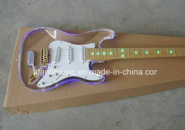 Afanti Cuerpo Acrílico con LED Light Diapasón de Arce Guitarra Eléctrica Strat