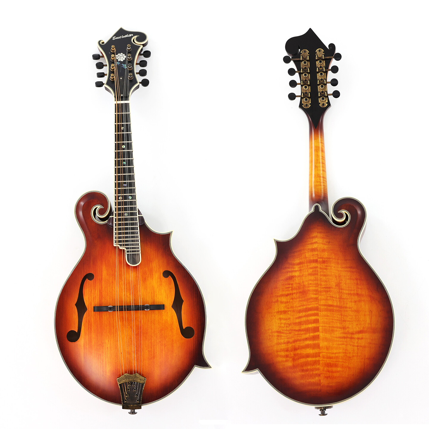 East Luthier Mandolina Sólida Arce Flameado Cola de Paloma Mástil Sunburst F