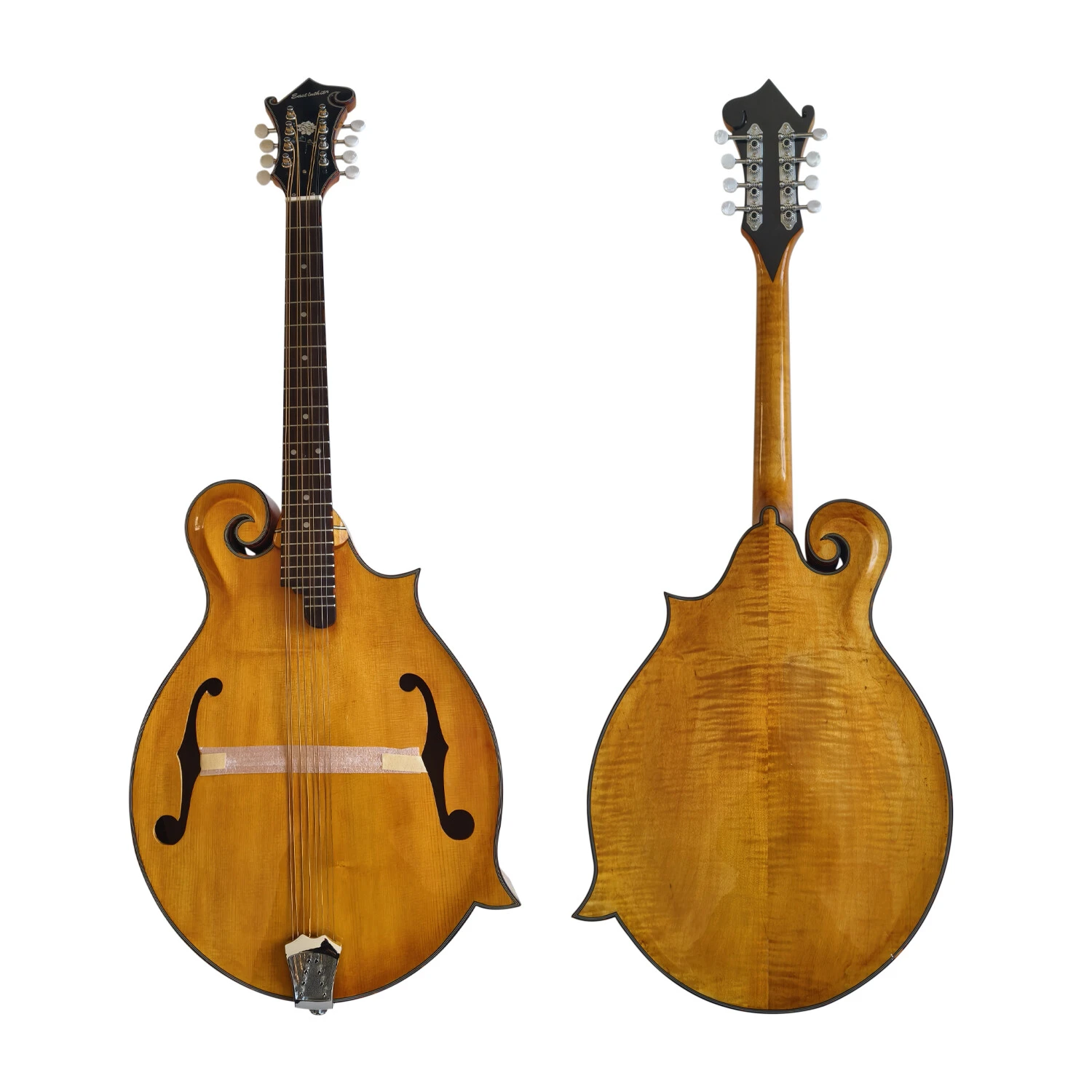 Afanti Mandolina Octava Estilo F con Tapa y Aros de Madera Maciza Flameada y Boca en F