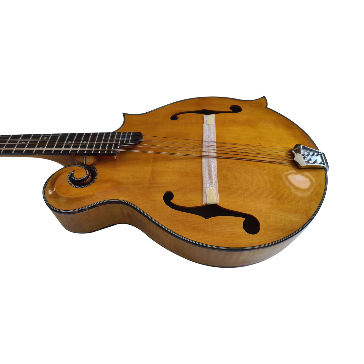 Afanti Mandolina Octava Estilo F con Tapa y Aros de Madera Maciza Flameada y Boca en F