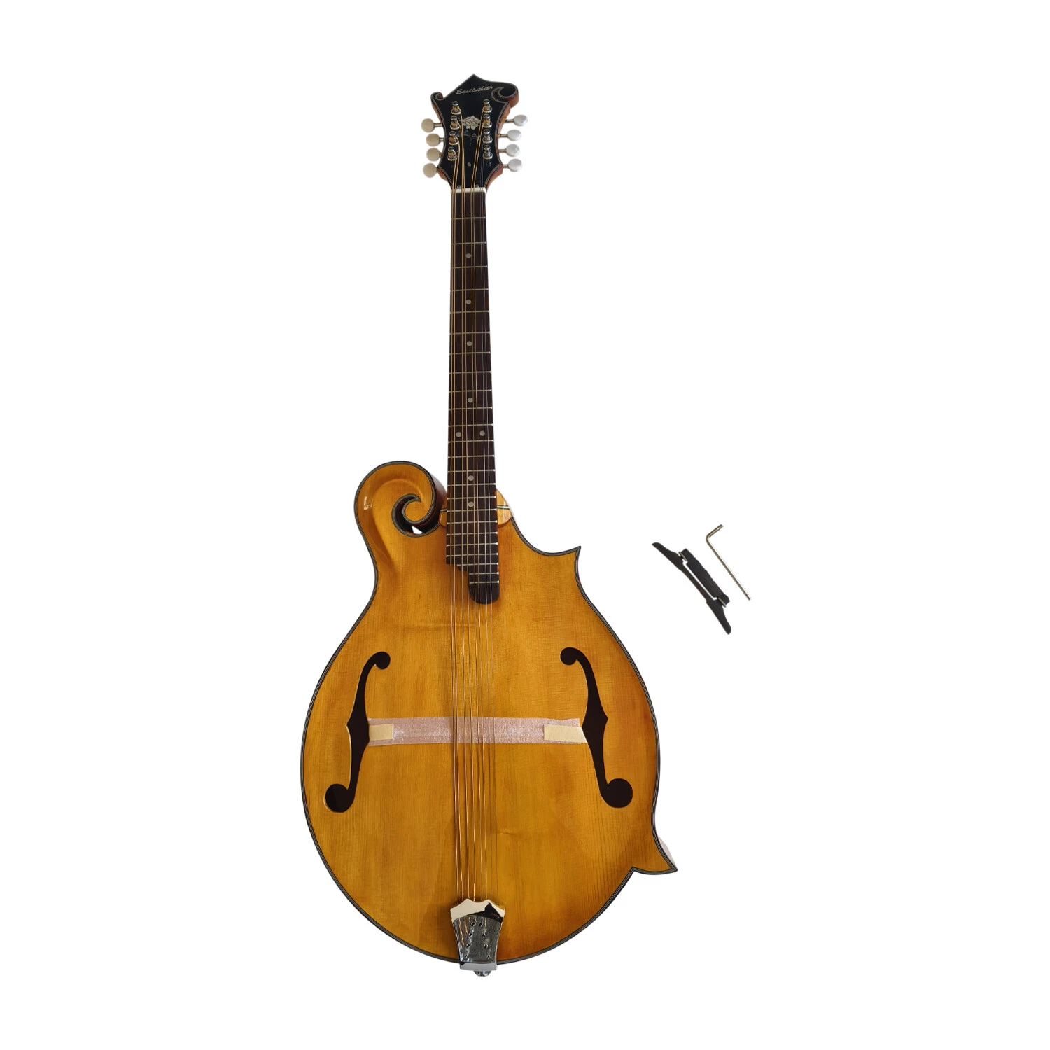 Afanti Mandolina Octava Estilo F con Tapa y Aros de Madera Maciza Flameada y Boca en F