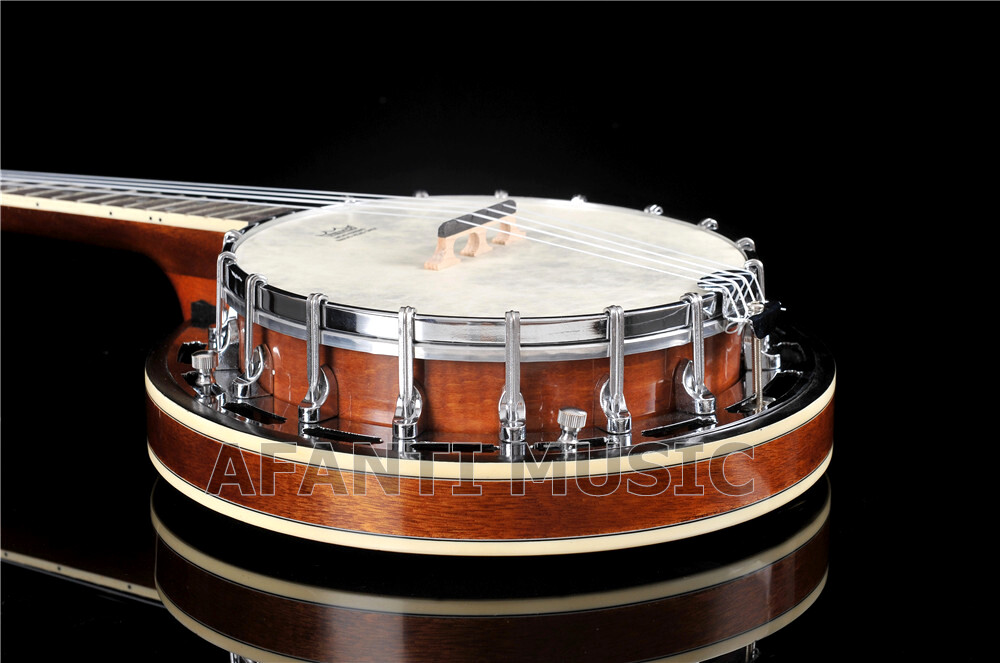 Afanti Banjo de 4 Cuerdas de Escala Corta con Aro de Caoba y Anillo de Tonos de Hierro