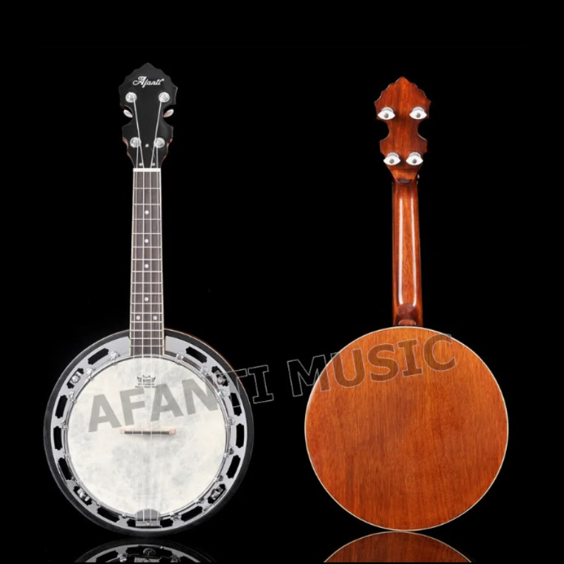 Afanti Banjo de 4 Cuerdas de Escala Corta con Aro de Caoba y Anillo de Tonos de Hierro