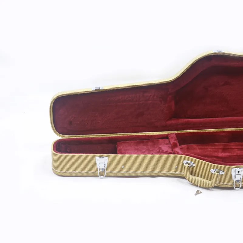 Estuche de guitarra eléctrica de color amarillo en forma de pistola