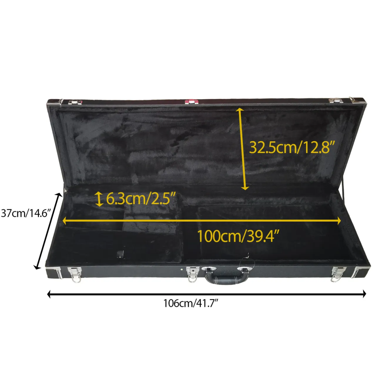 Estuche rígido rectangular amarillo para guitarra eléctrica