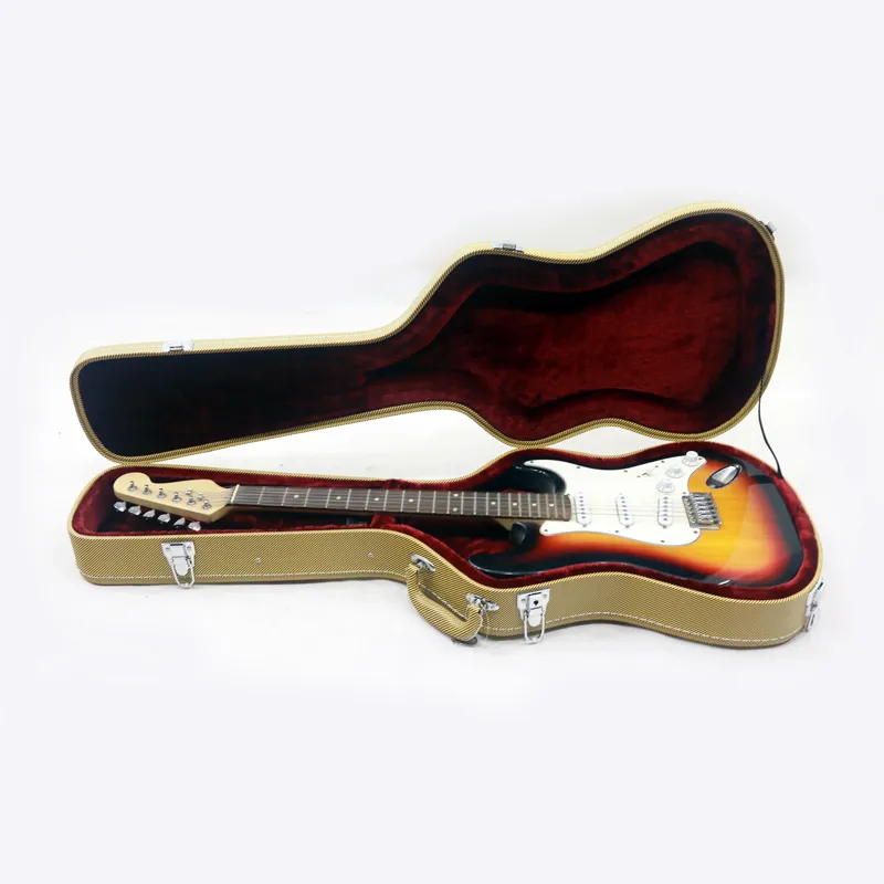 Estuche rígido amarillo para guitarra eléctrica estilo ST con contornos