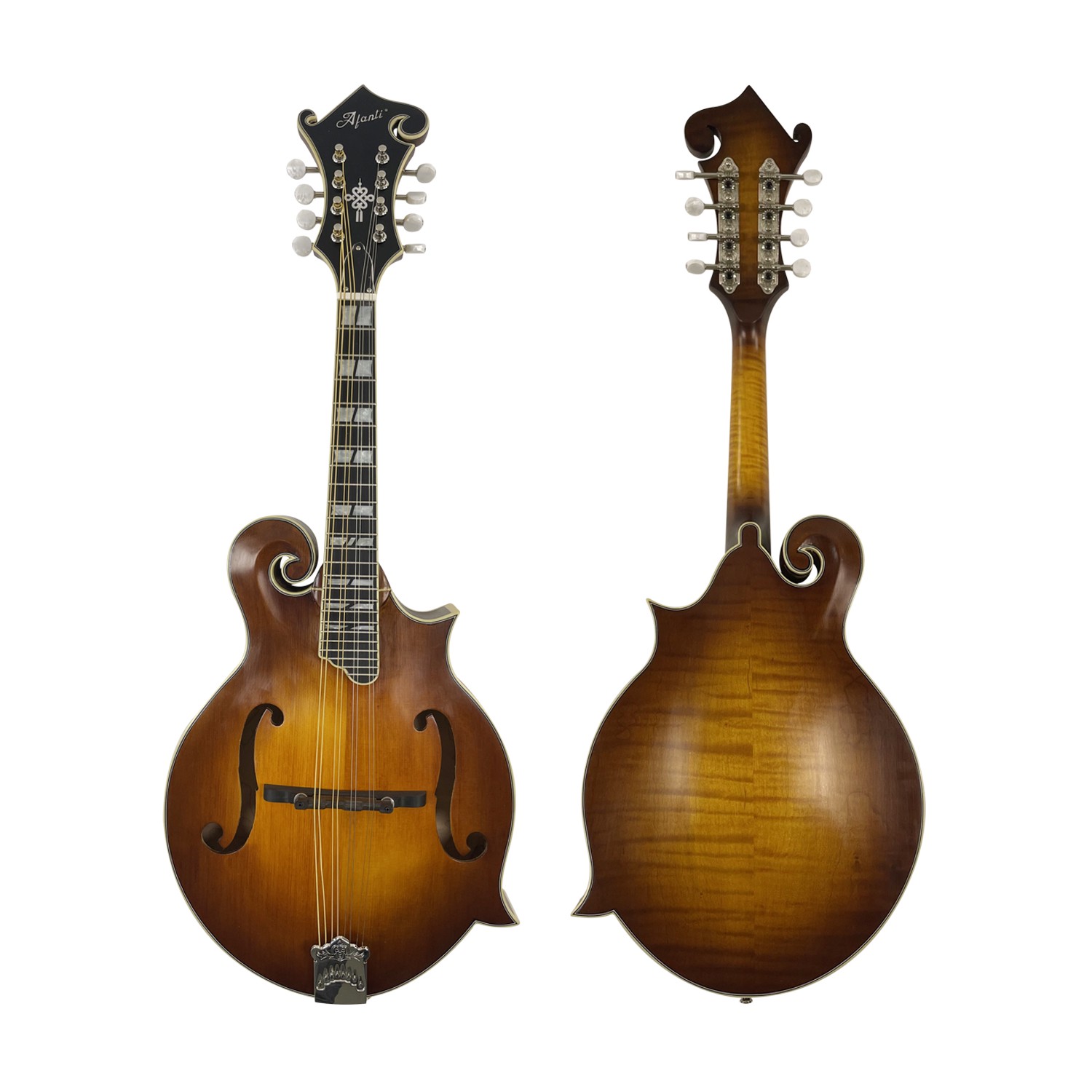 Afanti Mandolina F de grado AAA hecha a mano con arce flameado y orificio de sonido en forma de violín F