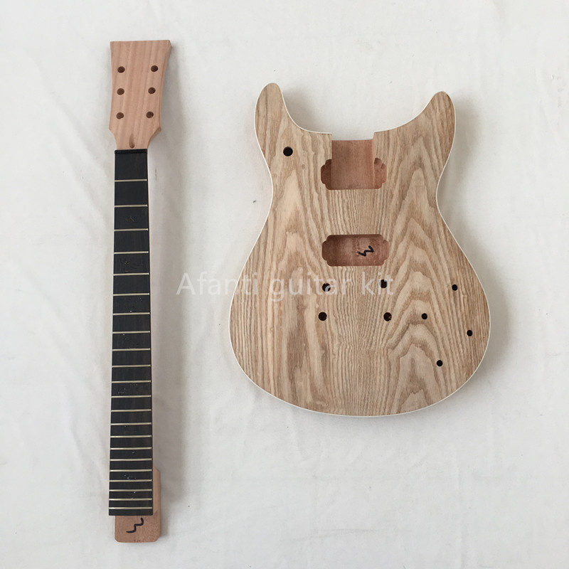 Kit de guitarra eléctrica DIY Afanti con cuerpo de caoba sin acabar y chapa de fresno