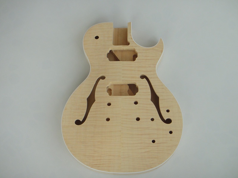 Kit de guitarra eléctrica DIY Afanti personalizado con cuerpo semi-hueco HH y tapa de arce flameado