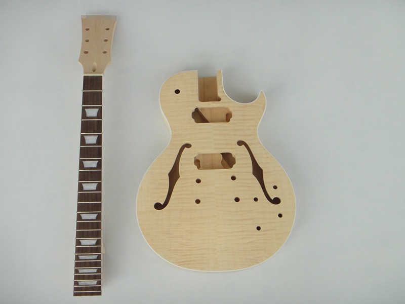 Kit de guitarra eléctrica DIY Afanti personalizado con cuerpo semi-hueco HH y tapa de arce flameado