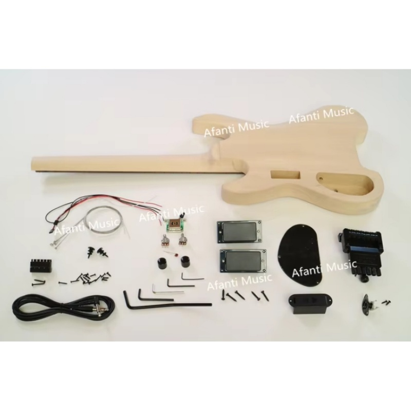 Kit de guitarra eléctrica sin clavijero DIY Afanti con cuerpo de tilo y mástil de arce